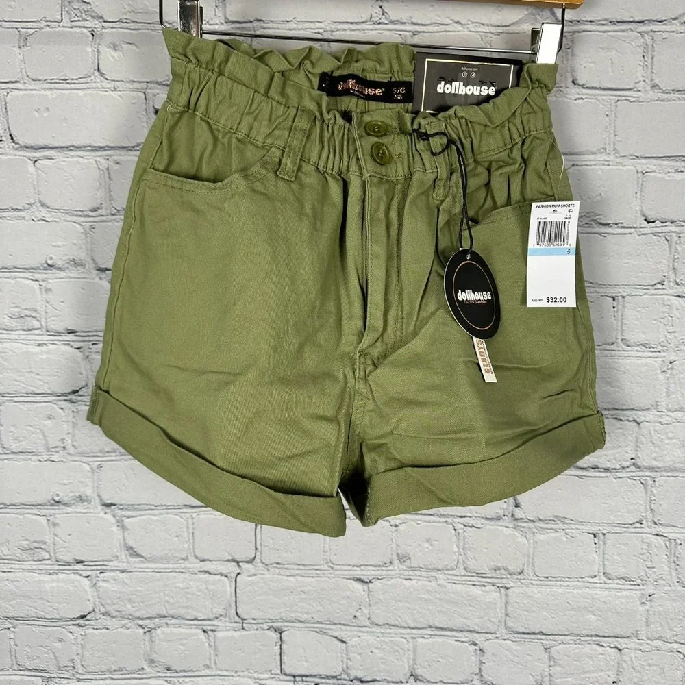Dollhouse Women's Gladys Fashion High Waist Mom Shorts,‎ Size 5/6, Sage Green - Picture 9 of 12